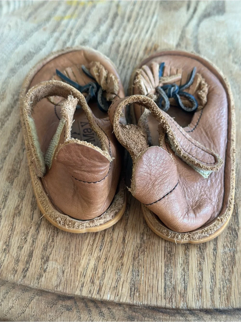 Gracious May Brown Kids Leather Mary Jane Shoes with Fringe